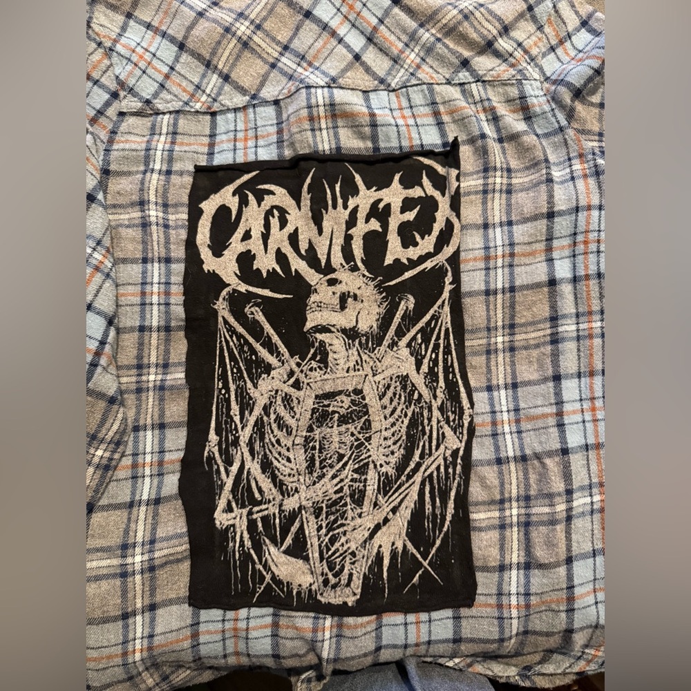 Carnifex Band Flannel  Blue and Gray Casual Button Down Shirt